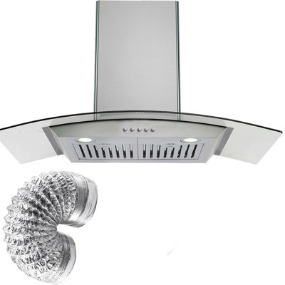 30 Inch Curved Glass Range Hood, Ductless/Ducted Convertible Stove Vent Hood