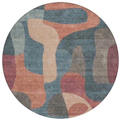HomeRoots 8' Sage And Pale Aqua Round Abstract Washable Indoor Outdoor Area Rug
