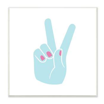 12"x0.5"x12" Peace Hand Teal with Pink Nail Polish Kids' Wall Plaque Art - Stupell Industries