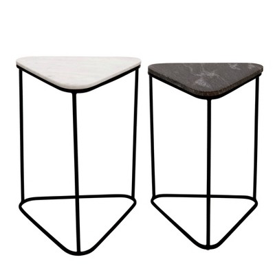 2pc Metal/Marble Triangle Side Tables Black/White - Sagebrook Home