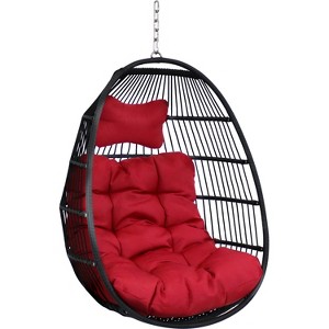 Sunnydaze Outdoor Resin Wicker Patio Julia Hanging Basket Egg Chair Swing with Cushions and Headrest - Red - 2pc - 1 of 4