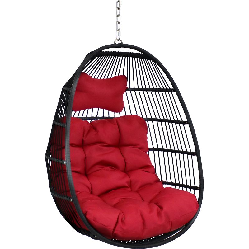 Sunnydaze Outdoor Resin Wicker Julia Hanging Basket Egg Chair Swing with Cushions and Headrest - 2pc, 1 of 12