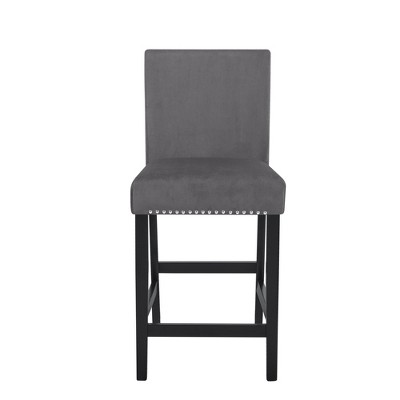 Gray Velvet Counter Stool with Chrome Nailhead Trim