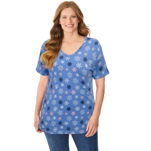 Woman Within Perfect Printed Short-Sleeve V-Neck Tee - 1 of 4