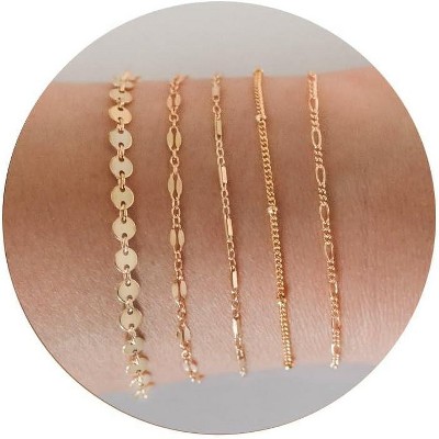 Gold Bracelets - Real 14K Women's Cute Tennis Cubic Beaded Link Paperclip Dainty Bracelet Pack