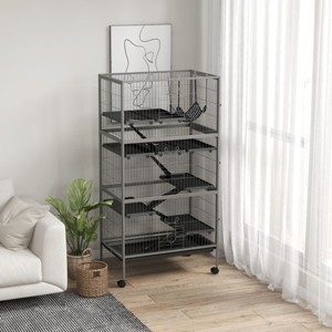 LAOTIES 6 Tier Large Chinchilla Cage with Hammock,Rolling Small Animal Cage with 6 Doors And Removable Tray,63" Heavy Duty Steel - 1 of 4