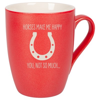 100 North Horseshoe 10 Ounce Crimson Red Metallic Finish, Comfortably Fits Your Hands, New Bone China Coffee Tea Cup Mug, Horses make me happy, You
