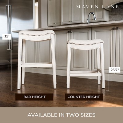 Elegant White Oak Saddle-Style Backless Counter Stool, Set of 3