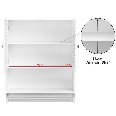 White Engineered Wood Wall-Mounted Bathroom Organizer with Shutter Doors
