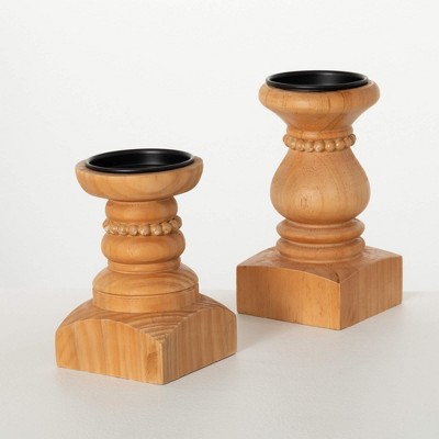 Sullivans 8.25" & 6.75" Pillar Candle Holder Set of 2, Brown