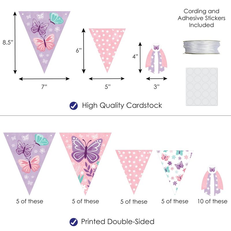 Big Dot of Happiness Beautiful Butterfly - DIY Floral Baby Shower or Birthday Party Pennant Garland Decoration - Triangle Banner - 30 Pieces, 3 of 9