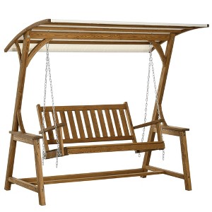 Resenkos 2-Seater Swing Chair With Canopy, Wooden Porch Glider, Outdoor Swing Loveseat, Perfect for Garden, Brown - 1 of 4