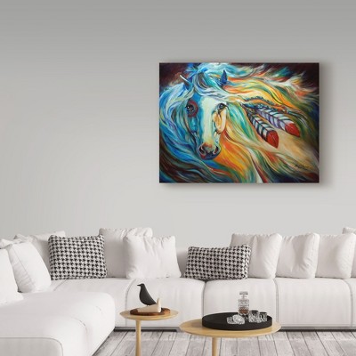Large Multicolor Glossy Canvas Art of Horse with Feathers