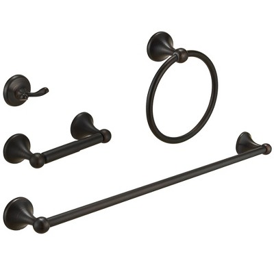 BWE 4-Piece Bath Hardware Set with Towel Bar/Rack, Towel/Robe Hook, Toilet Paper Holder