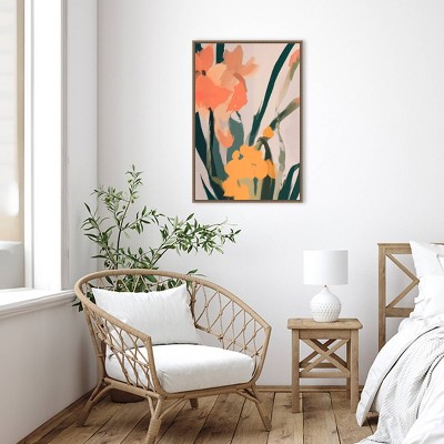 Large Floral Abstract Canvas Print with Beaded Bronze Frame
