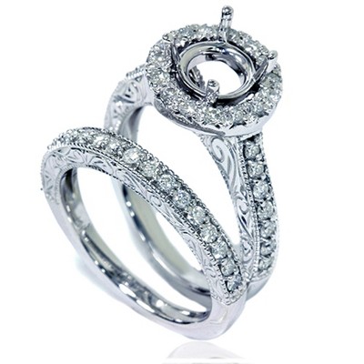 Pompeii3 1ct Vintage Engagement Ring Set Semi Mount 14K White Gold