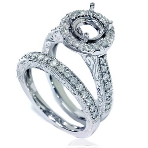 Pompeii3 1ct Vintage Engagement Ring Set Semi Mount 14K White Gold - 1 of 4