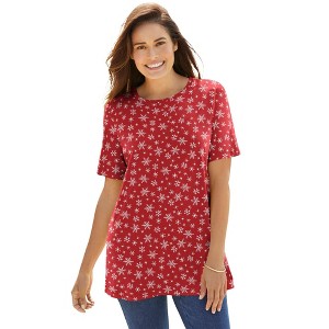 Woman Within Plus Size Perfect Printed Short-Sleeve Crewneck Tee - 1 of 4