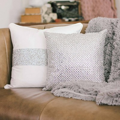 16" Stone Velvet Rhinestone and Pearl Square Throw Pillow