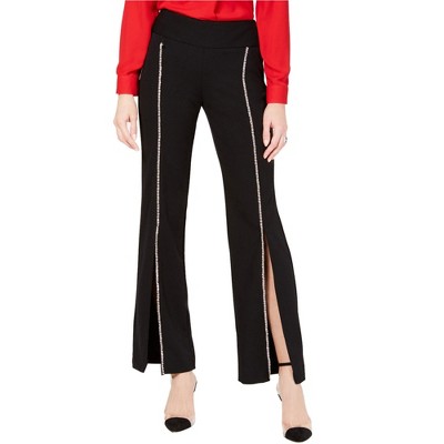 I.N.C International Concepts Womens Rhinestone Casual Wide Leg Pants, Black, 10