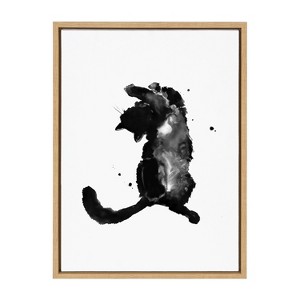 Kate & Laurel All Things Decor 18"x24" Sylvie Cute Cat BW Framed Canvas Wall Art by Viola Kreczmer - 1 of 4