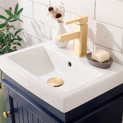 Compact Blue Freestanding Vanity with White Ceramic Sink