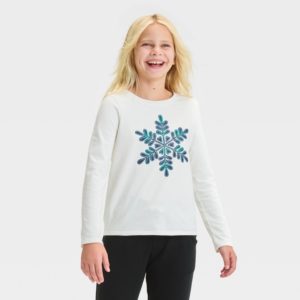 Girls' Long Sleeve 'Snowflake' Graphic T-Shirt - Cat & Jack™ Cream S