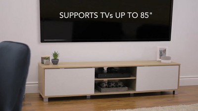 Dark Gray Wood Grain TV Stand with Cabinets for TVs up to 85"