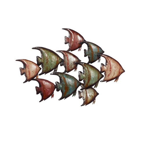 Metal Fish Indoor Outdoor Wall Decor Multi Colored - Olivia & May : Target