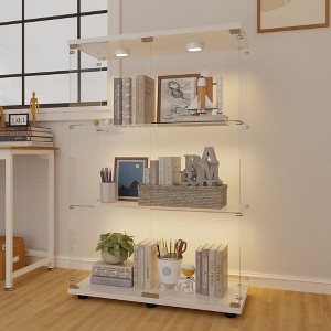 MAYEERTY Tempered Glass Display Cabinet Wine Storage File Cabinet Battery powered Paipai Light Adjustable Floor Feet Living Room Bedroom Office White - 1 of 4