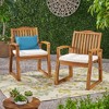 VASIP Outdoor Wooden Armchair with beige Cushion, Set of 2, Vertical Slat Back Design with sled-style base for Garden Patio Porch, Teak Brown - 2 of 4