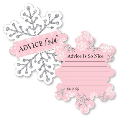 Big Dot of Happiness Pink Winter Wonderland - Wish Card Holiday Snowflake Birthday Party Baby Shower Activities - Shaped Advice Cards Game - Set of 20