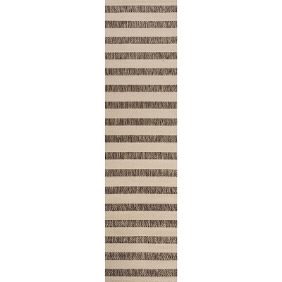 Reversible Beige and Brown Stripe Synthetic Area Rug