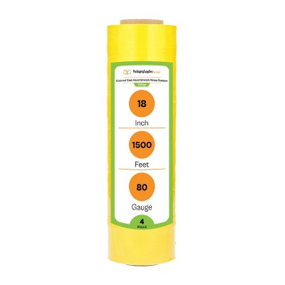 PSBM 4 Rolls Dark Yellow 18" x 1500 Ft. 80 Gauge Cast Hand Pallet Stretch Wrap
