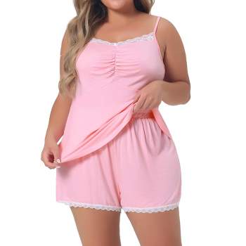 Agnes Orinda Women's Plus Size Sleeveless Sleepwear Contrast Lace Cami Pajamas Sets