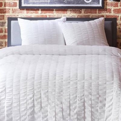 King White Cotton Seersucker Duvet Cover Set