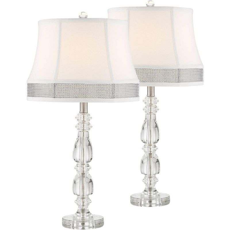 Vienna Full Spectrum Ana Traditional Table Lamps 27" Tall Set of 2 Crystal White Fabric Gallery Bling Shade for Bedroom Living Room Bedside Nightstand, 1 of 10