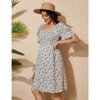 Women's Maternity Dress Floral Square Neck A Line Fashion Dress Short Sleeves Maternity Dress for Photography - 3 of 4