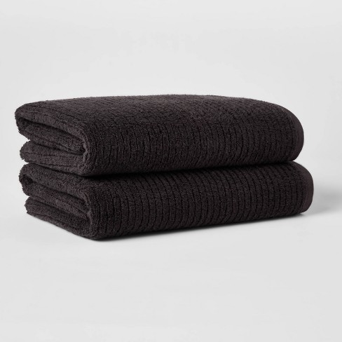 2pk Quick Dry Ribbed Bath Towel Set Washed Black - Threshold™