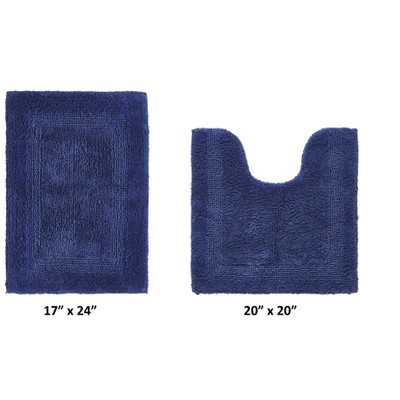 Navy Cotton Tufted Reversible 2-Piece Bath Rug Set