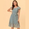 Allegra K Women's Floral Chiffon Flutter Sleeve Belted Square Neck Ruffled Hem Dress - 3 of 4