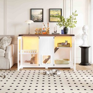 APRILSOUL Cat Litter Box Enclosure, Indoor Hidden Furniture, Cat House End Table, Living Room, White & Brown - 1 of 4