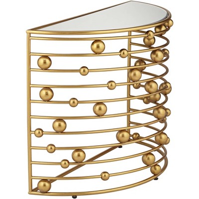 Liam Gold Beaded Demilune Console with Mirrored Top