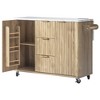 Bella Depot 55.5" Fluted Kitchen Island with Drop Leaf, Power Outlet, Rolling Kitchen Cart with Faux Marble Top, Adjustable Shelves - 4 of 4