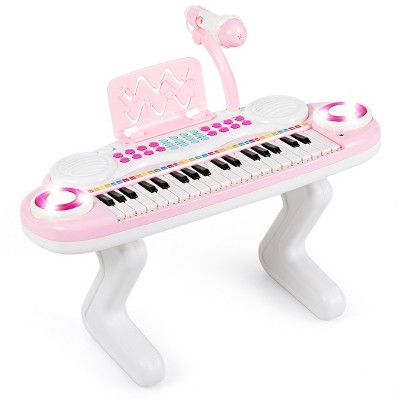 Z-Shaped Kids Toy Keyboard Piano 37-Key Electronic Organ Light w/Microphone Pink