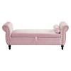 CAVINAS Modern Oval Storage Ottoman Bench, Velvet Multifunctional Storage Rectangular Ottoman Bench with 1 Pillow - 4 of 4