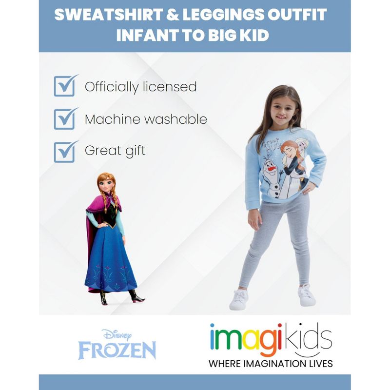 Disney Frozen Princess Anna Elsa Girls Sweatshirt and Leggings Outfit Set Toddler, 3 of 8