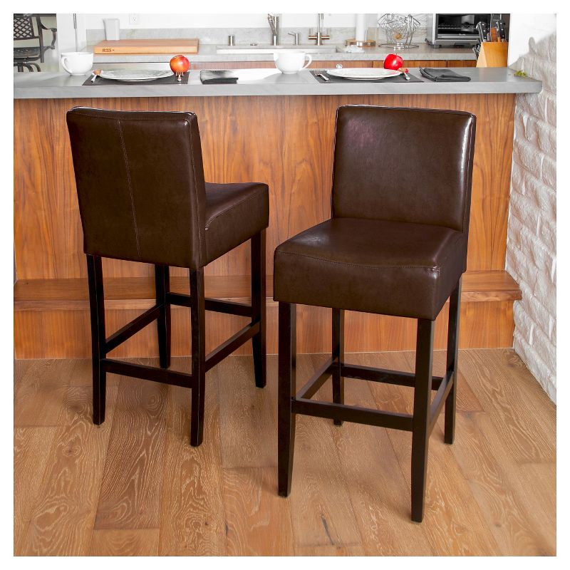 Set of 2 29.5&#34; Lopez Leather Barstools - Brown - Christopher Knight Home, 5 of 6