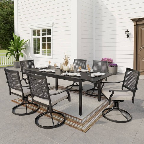 7pc Outdoor Dining Set With Swivel, Outdoor Counter Height Table And Swivel Chairs