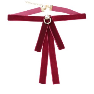 INSPIRE CHIC Women's Velvet Bow Brooch Tie Neck Band Ties Flatback Beads Decor - 1 of 4